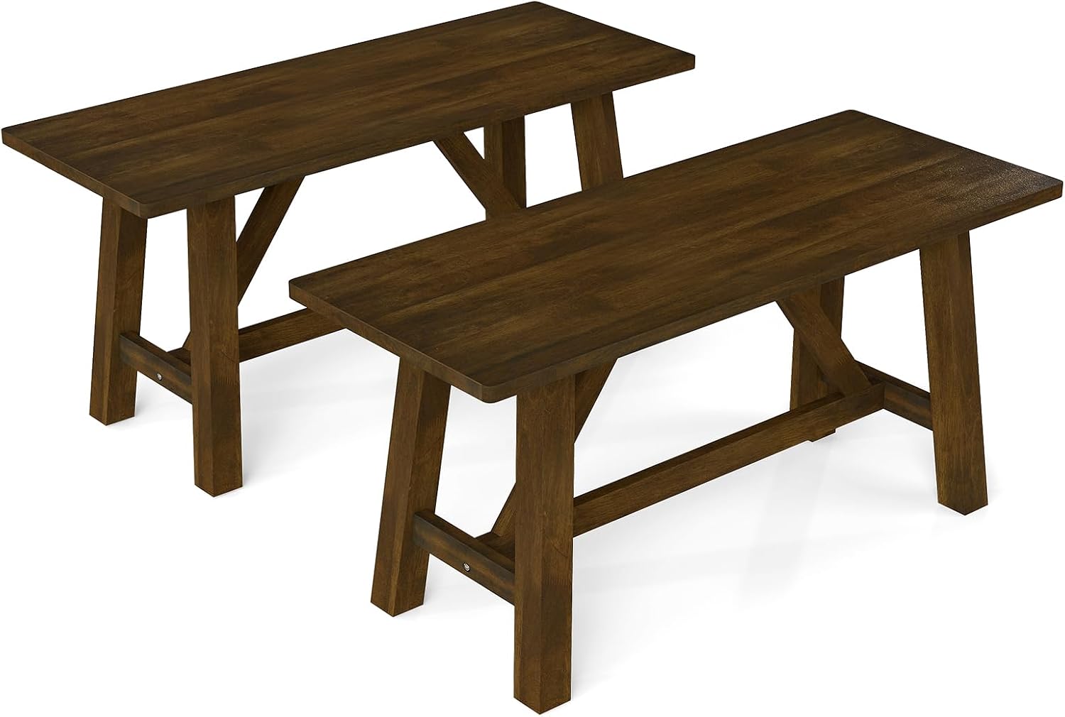 GOFLAME 38” Wood Dining Bench Set of 2, Farmhouse Entryway Bench with Rubber Wood Frame, Shoe Changing Bench Seat, End of Bed Bench for Hallway, Kitchen, Dining Room, Bedroom, 400 LBS Weight Capacity