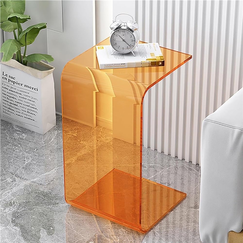 Acrylic Clear Side Table, C-Shape Bedside Table, Modern End Table, Sofa End Table, Small Snack C Tables for Living Room, Bedroom, Balcony, Patio, Office(Orange,65cm/25.6in)