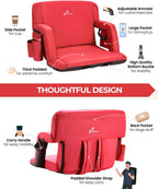Sportneer Stadium Seats with Back Support: 2.5'' Thick Comfy Cushion 6 Adjustable Angle Bleacher Seat with Armrest - 2 Large Pockets, 2 Cup Holders Stadium Chair for Sport Events Concerts Parks