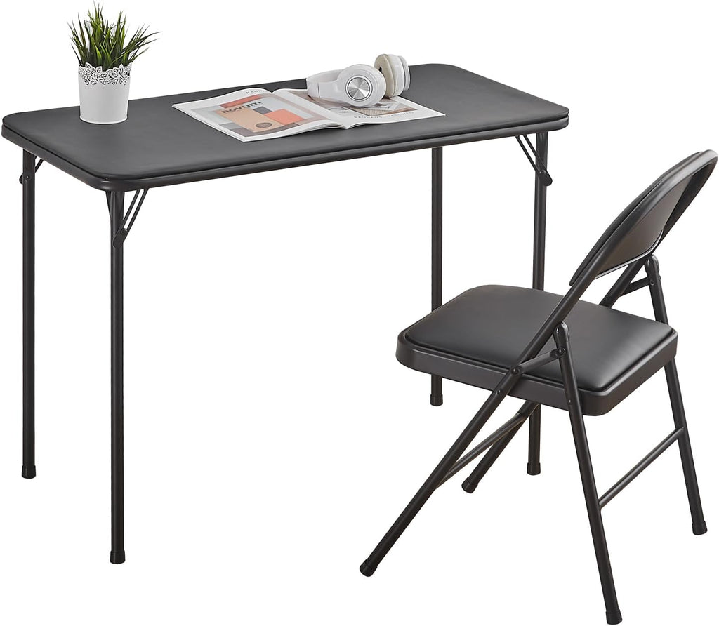 BOOSDEN Folding Card Table and Chairs Set for Indoor Outdoor, 2 Pack, Black | Portable Foldable Table and Chair, Space-saving Table with Chairs Set for Dining, Game, Camping, Apartment