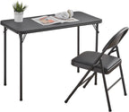 BOOSDEN Folding Card Table and Chairs Set for Indoor Outdoor, 2 Pack, Black | Portable Foldable Table and Chair, Space-saving Table with Chairs Set for Dining, Game, Camping, Apartment