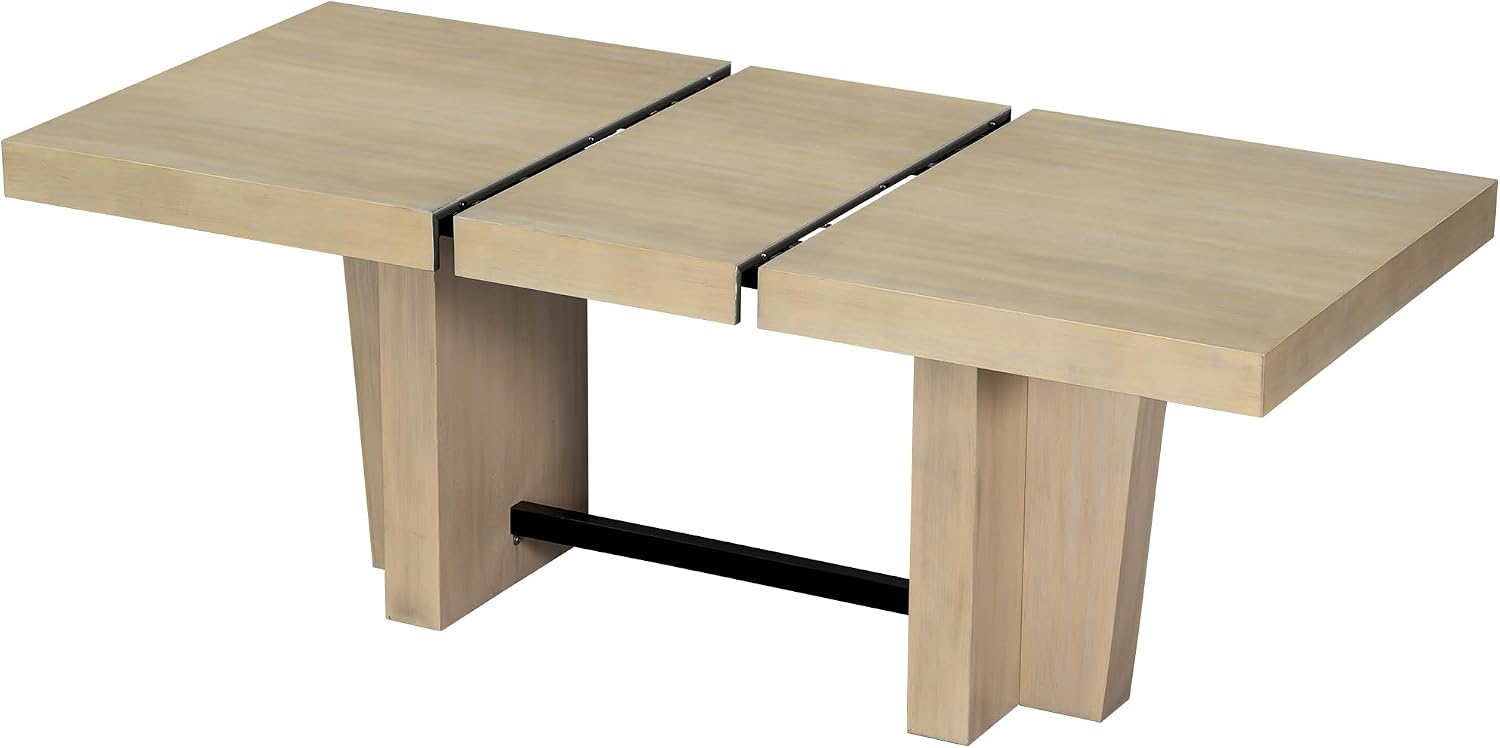 Quarte Farmhouse 78.1inch Extendable Wood Dining Table Set, 6-Piece Kitchen Table Set with Bench and 4 Upholstered Chairs,3.8inch Thick Tabletop and Trestle Legs (01-Natural)