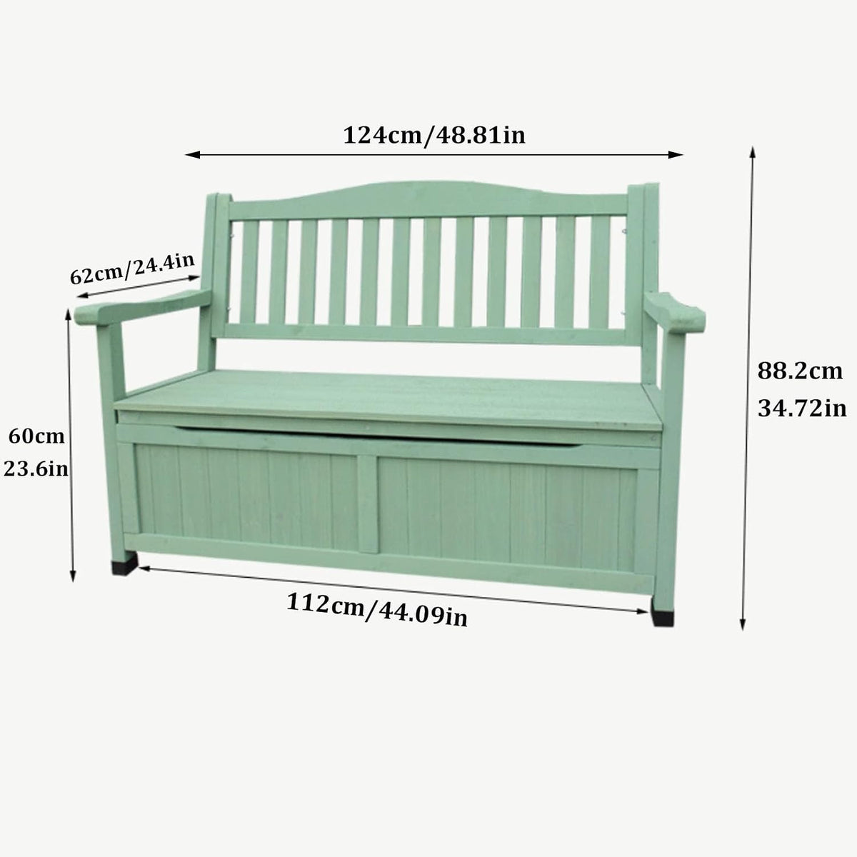 Deck Box Storage Bench, Patio Furniture, Solid Wood, Waterproof, with Armrest, 2-Person Outdoor Bench for Garden, Porch, Poolside for Porch, Backyard and Park(C)