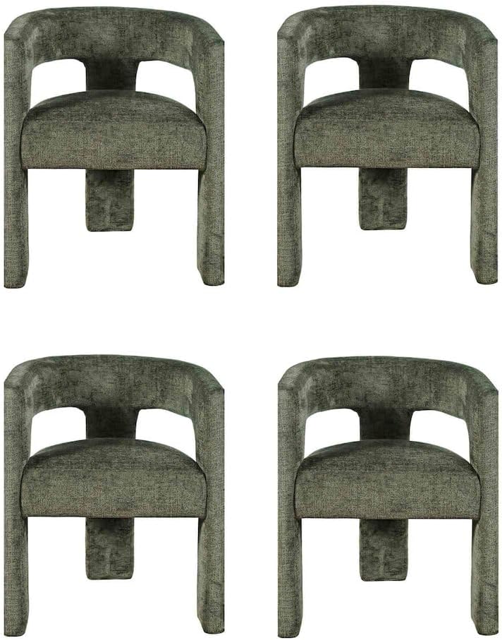 Jofran Gwen Jacquard Upholstered Accent Chair, Modern Luxury Plush Sculptural Armchair for Dining Room or Living Room, Chairs Living Room, Forest, Set of 4