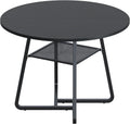 Bigbiglife 43.3" Dining Table for 4, Round Kitchen Table with Storage, Space Saving Circle Dinner Table, Farmhouse Kitchen & Dining Room Tables with Metal Legs for Dining Room (Black)