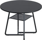 Bigbiglife 43.3" Dining Table for 4, Round Kitchen Table with Storage, Space Saving Circle Dinner Table, Farmhouse Kitchen & Dining Room Tables with Metal Legs for Dining Room (Black)