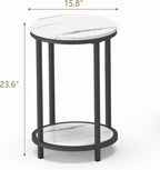 WiberWi Round Side Table Set of 2, Modern Nightstand End Table with Metal Frame &Faux Marble Top, Accent Bedside Table for Living Room Bedroom Small Spaces with Storage Open Shelf,White
