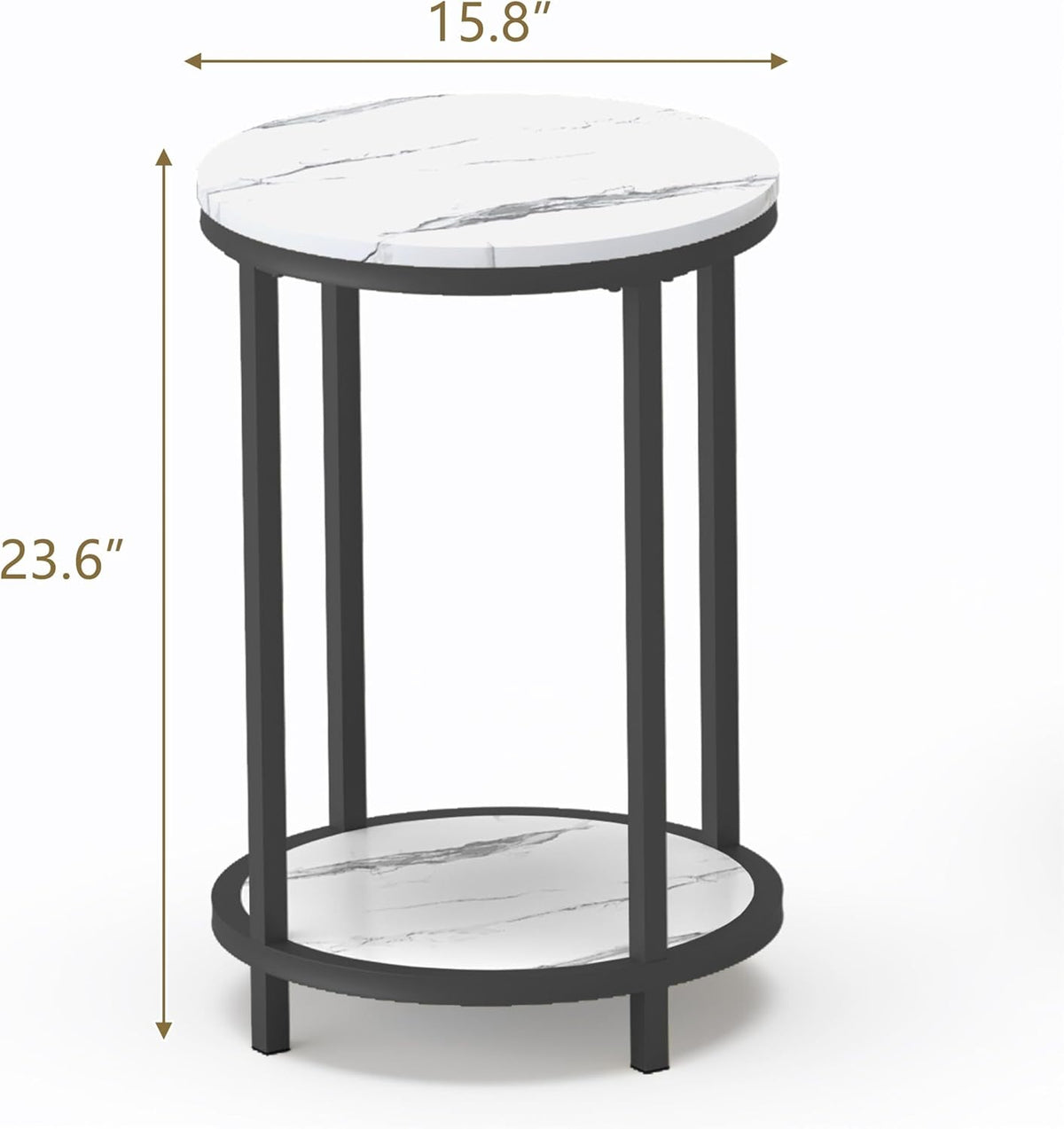 WiberWi Round Side Table Set of 2, Modern Nightstand End Table with Metal Frame &Faux Marble Top, Accent Bedside Table for Living Room Bedroom Small Spaces with Storage Open Shelf,White