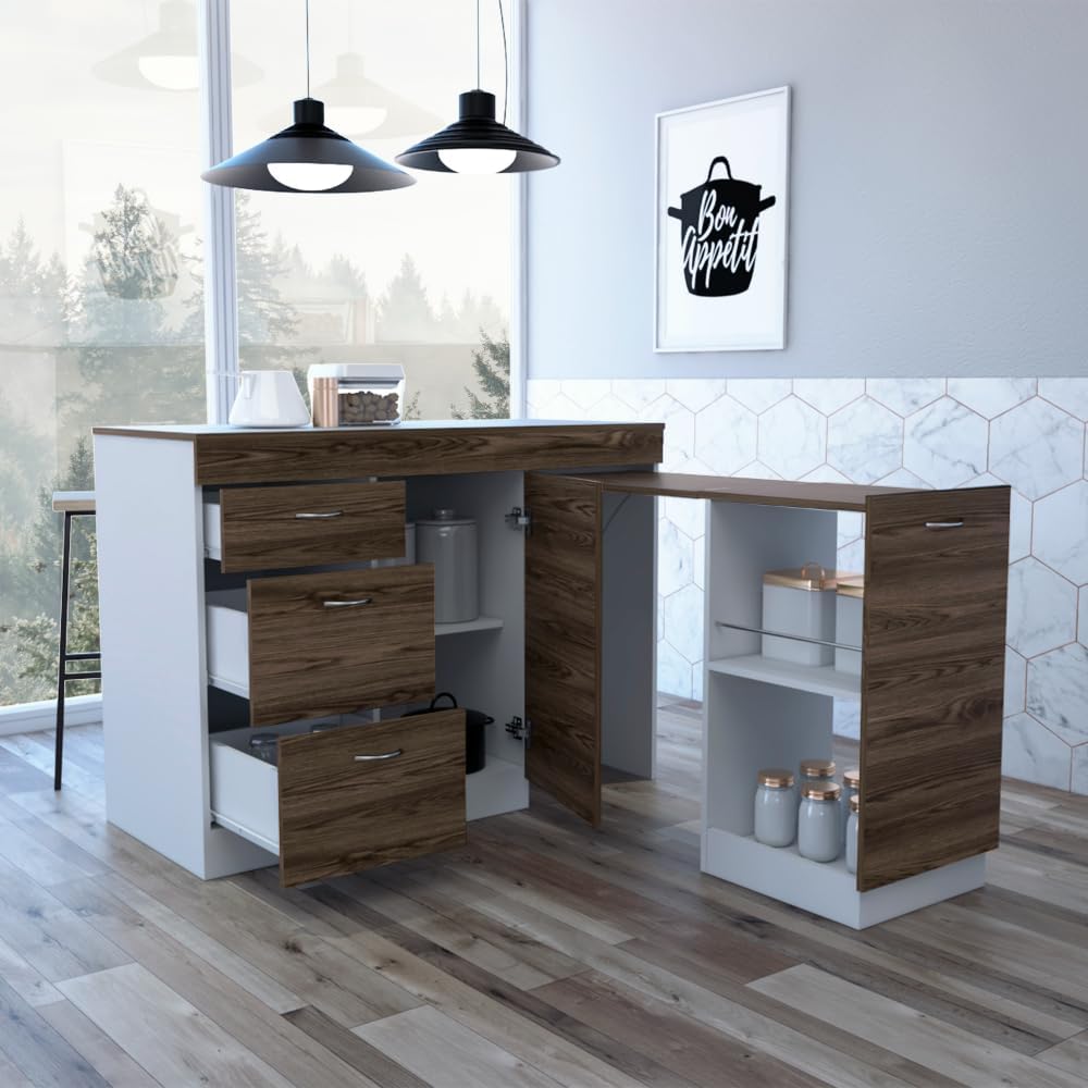 Grecia Kitchen Base Cabinet, 3 Drawers, 2 Shelves - White/Dark Walnut