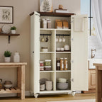 YITAHOME 67" Kitchen Pantry Cabinet, 4 - Tier Cupboard with Adjustable Shelves, Hooks & Detachable Hanging Rods, Buffet Sideboard for Living & Dining Rooms, White