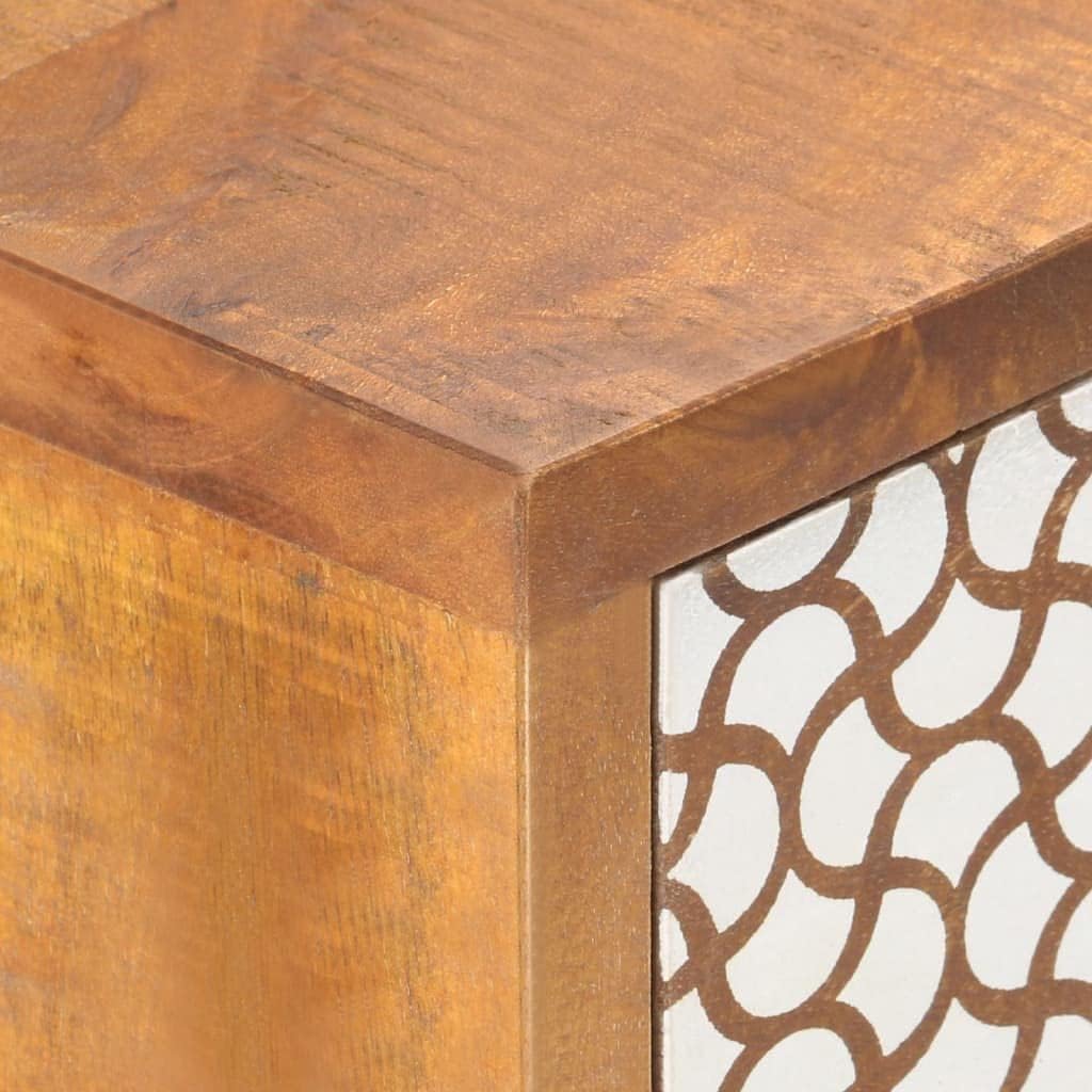 Mid-Century Modern Sideboard with Six Large Drawers, Solid Mango Wood and MDF Medium, Brown Printed Patterns Geometric Designs for Living Dining Room Storage