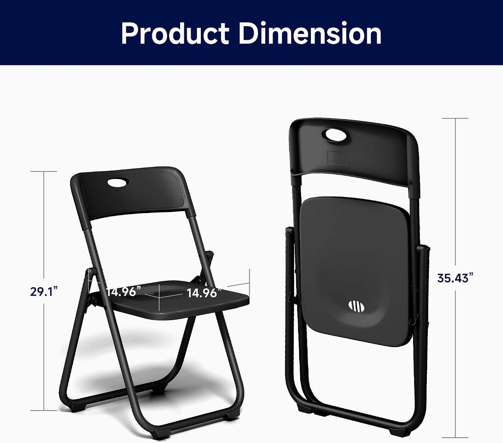 10 Pack Black Plastic Folding Chairs, Lightweight Foldable Chair with 350lbs Capacity, Portable Seat with Sturdy Steel Frame for Indoor & Outdoor Use