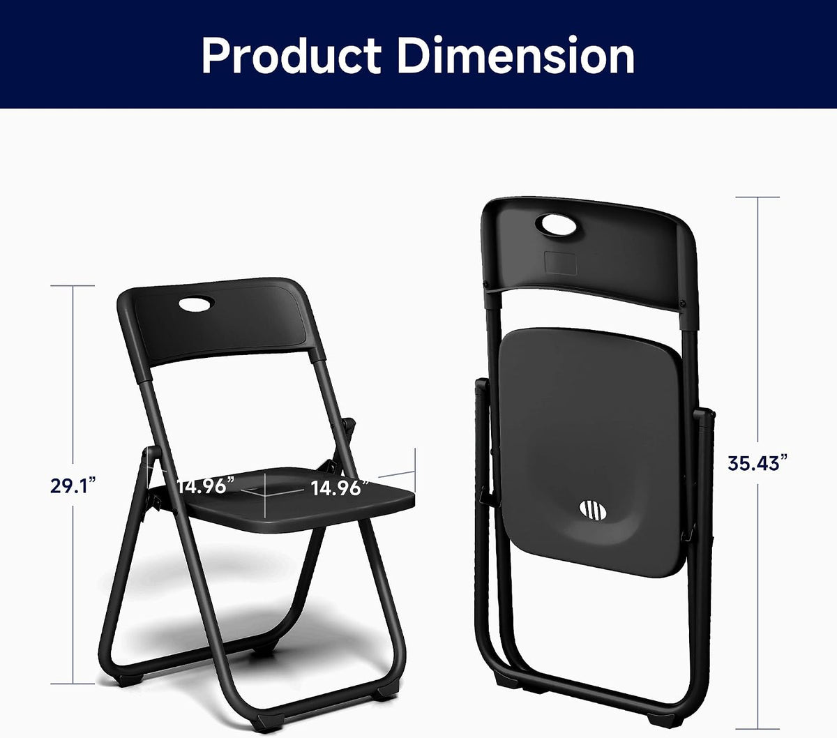 10 Pack Black Plastic Folding Chairs, Lightweight Foldable Chair with 350lbs Capacity, Portable Seat with Sturdy Steel Frame for Indoor & Outdoor Use