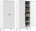71" Tall Metal Pantry Cabinet, Kitchen Storage Cabinet with 2 Doors and 4 Adjustable Shelves for Kitchen, Living Room, Dining Room, Bathroom and Home, Office (White, 1PC)
