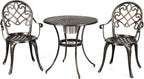 Giantex 3pcs Bistro Table Set Cast Aluminum Outdoor Patio Furniture Set Round Table W/Removable Ice Bucket, 2 Chairs Antique Garden Furniture Weather Resistant (Antique Bronze)