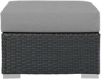 Bowery Hill Outdoor Patio Ottoman, 25 x 25 x 17.5 in, Synthetic Rattan Weave and Powder-Coated Aluminum, Canvas Gray Finish, Water and UV Resistant, Machine Washable Cushions, Backyard or Poolside Use