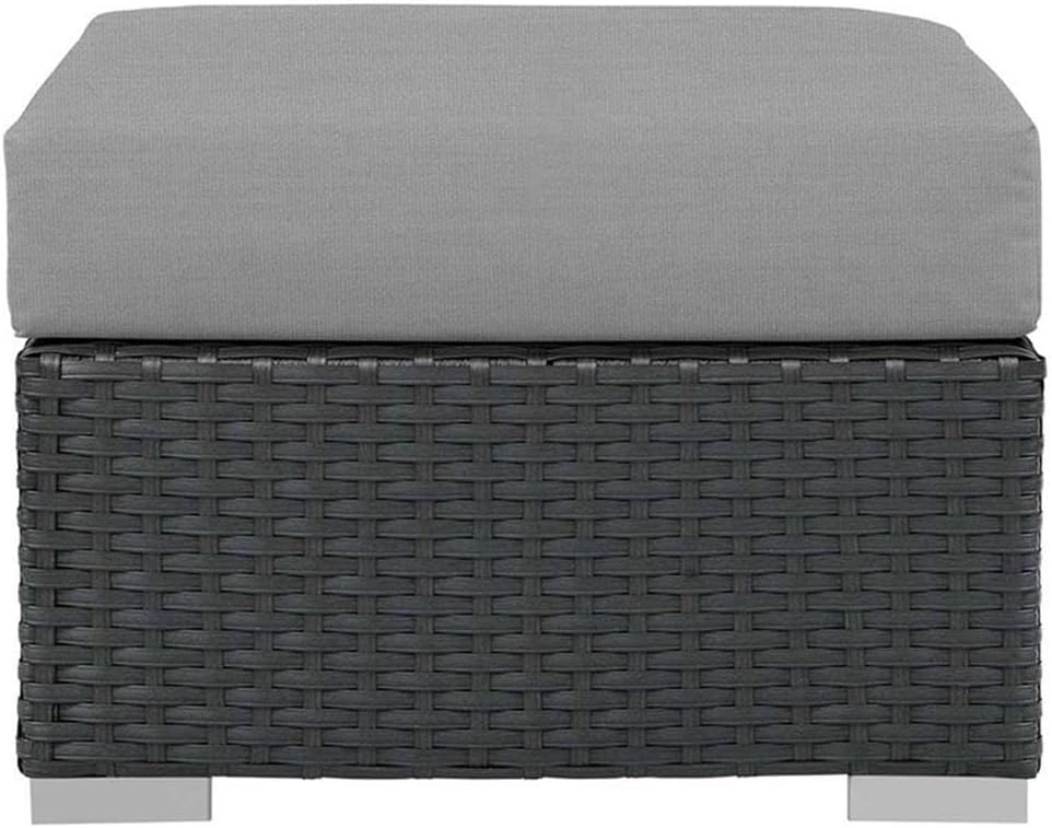 Bowery Hill Outdoor Patio Ottoman, 25 x 25 x 17.5 in, Synthetic Rattan Weave and Powder-Coated Aluminum, Canvas Gray Finish, Water and UV Resistant, Machine Washable Cushions, Backyard or Poolside Use
