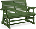 VINGLI Outdoor Glider Wood Patio Chair with Cup Holders, Outdoor Bench Glider Loveseat with Smooth Rocking Mechanism, Heavy Duty 800 LBS, Dark Green