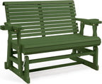 VINGLI Outdoor Glider Wood Patio Chair with Cup Holders, Outdoor Bench Glider Loveseat with Smooth Rocking Mechanism, Heavy Duty 800 LBS, Dark Green
