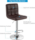 COSTWAY 3-Piece Bar Table Set, Counter Height Table Set with 2 Bar Stools | Round Cocktail Table and PU Leather Adjustable Swivel Chairs, for Kitchen, Office, Brown