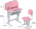 1 Set Kids Desk Chair Set, Height Adjustable Children School Study Table Chair Sets with Storage Drawer, Ergonomic Desk Chairs with Book Stand, Partition Design Pink 70 cm