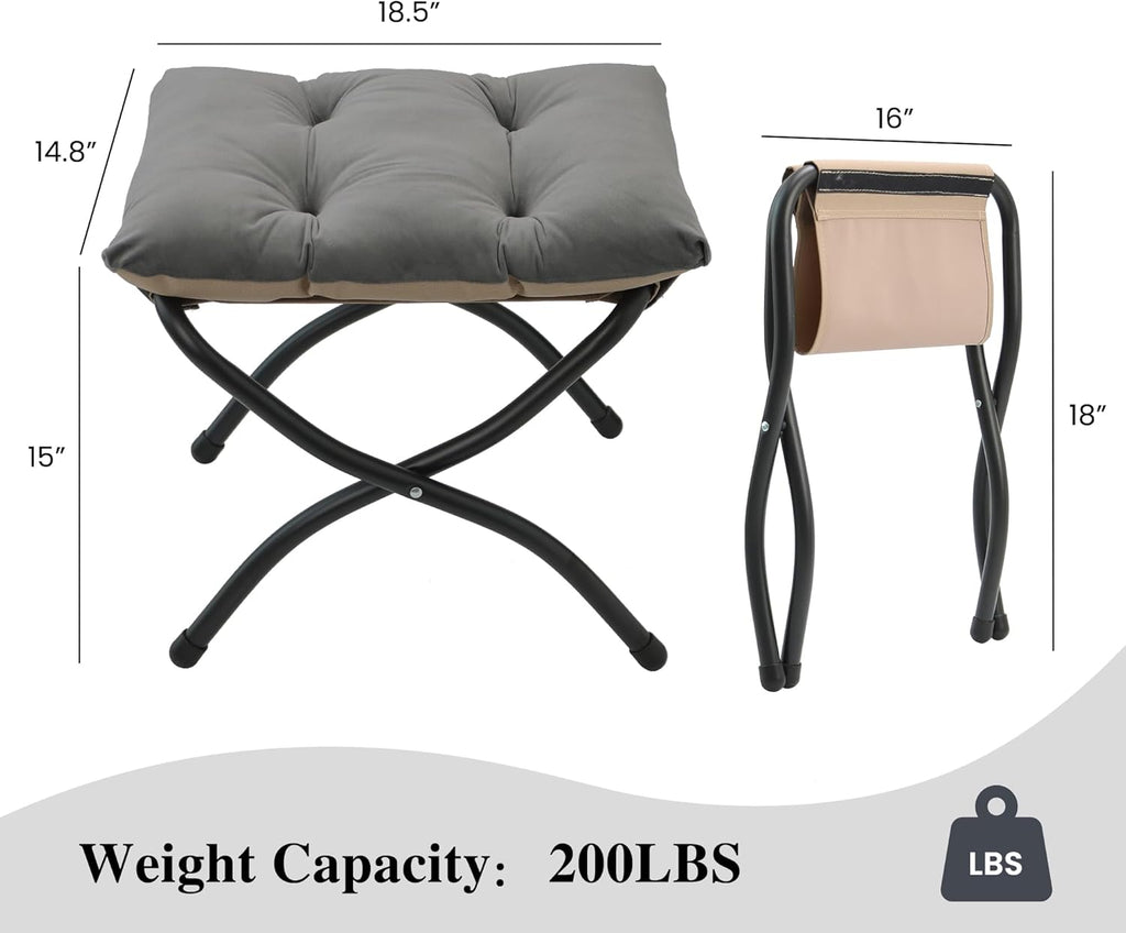 15"(H) Folding Ottoman, Set of 2, Foldable Footrest Stool, Small Foot Stool for Couch, Collapsible Foot Rest Ottoman for Sofa, Accent Padded Ottomans for Living Room, Bedroom, Dark Grey