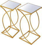 Glitzhome Nesting Side Tables, Set of 2 End Tables with Metal Frame & Tempered Glass Top, Coffee Tables Decorative Accent Tables for Bedroom, Living Room, Home Office - Golden