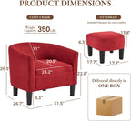 INZOY Oversized Accent Chair with Ottoman, 23.2" W Oversized Club Chair with Ottoman Set, Comfy Fabric Barrel Reading Chairs for Living Room Bedroom, Round Reading Chair with Foot Rest, Red