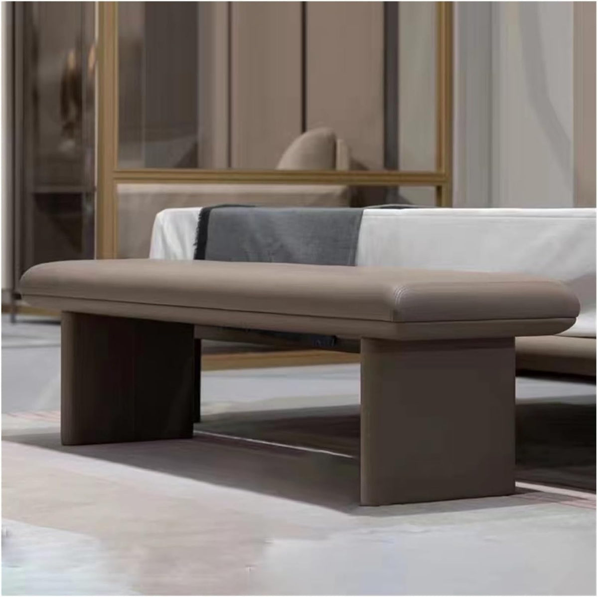 Modern Upholstered Pu Leather Bench Ottoman,Modern Tufted Long, Comfortable Footrest Stool Accent,end of Bed for Livingroom Entryway(140 * 50 * 42cm)