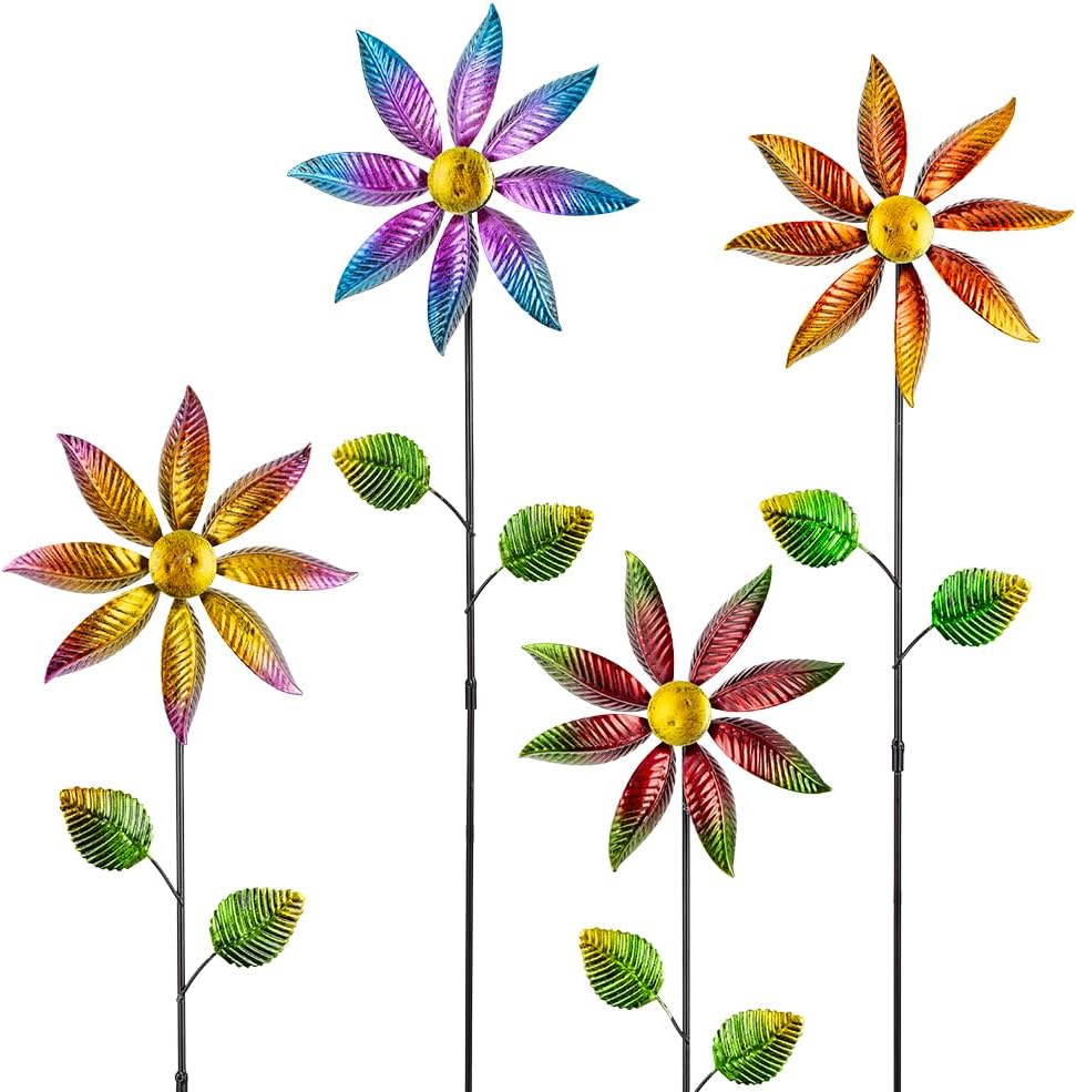 Stargarden 4Pcs Metal Outdoor Wind Spinners, Small Pinwheels for Yard, Decorative Garden Stakes for Patio,Lawn, Outdoor