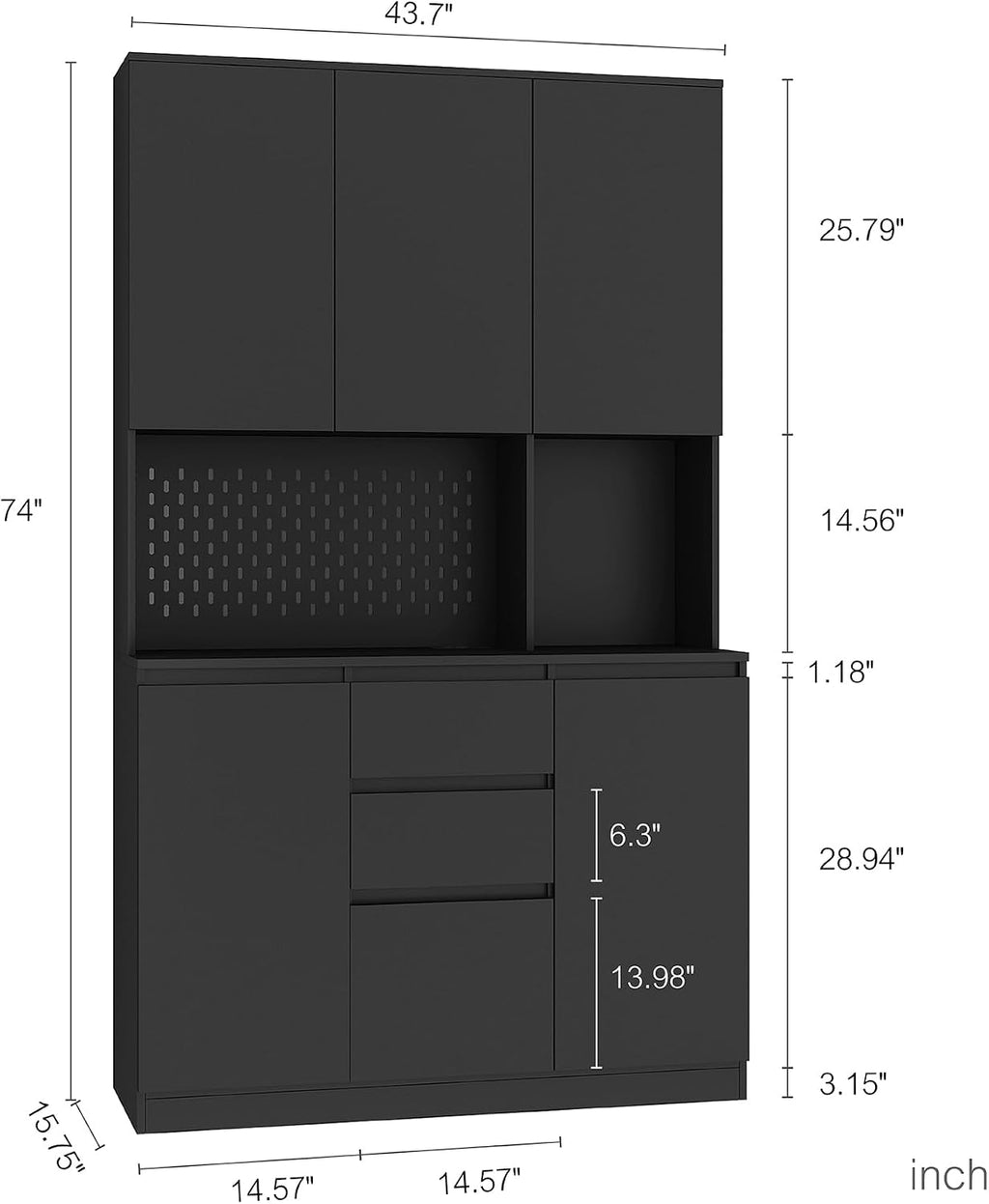 roomfitters 74" Kitchen Pantry Cabinet with Charging Station & USB Ports, Large Food Storage Cupboard, Microwave Stand, Black