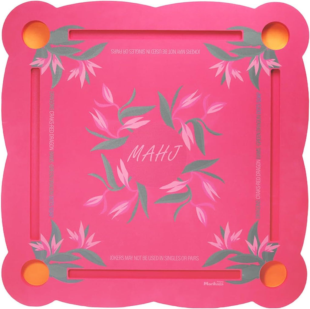 Luxury Floating Mahjong Table for Pool,31.5" EVA Foam Pool Float Board Game Tray with Cup Holders & Tile Slots, American Mahjong Summer Party Supplies (Orchid Bloom Series)(Rose Pink)