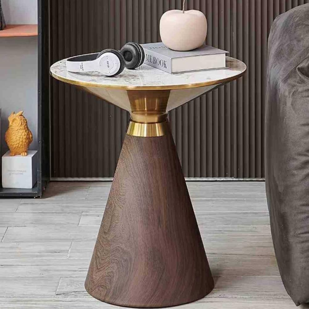 Modern Round End Table, Round End Tables Living Room Modern,Circle Side Table with Sturdy Metal Base for Living Room,Bedroom,Small Spaces,Brown
