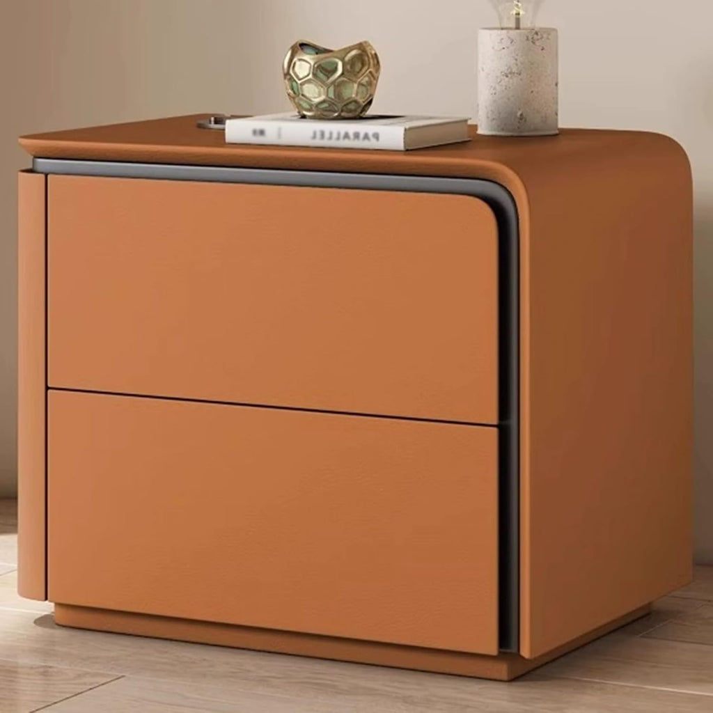 Nightstand Wooden, Bedside Table PU Finish, 2 Drawers Bedside Tables, Side Bed Table with No Installation Required, for Bedroom/Sofa Side Table(Right,Orange_19.68"/50CM)