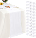 Aktor 12 Pack White Table Runner Boho Cheesecloth Table Runner Semi Sheer Gauze Fabric Runners for Wedding Birthday Baby Shower Party Boho Table Decoration（White）