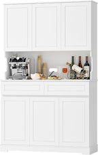 FACBOTALL 74" Pantry Cabinet, Tall Kitchen Pantry with 6 Doors & 2 Drawers | Kitchen Hutch with Wide Countertop, Modern Kitchens Cupboard with Adjustable Shelves and Charge Holes, White