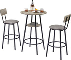 NicBex 3-Piece Bar Table and Chairs Set, Grey Pub Table and Chairs Set of 2 with Storage Shelf, Bistro Table with Stools for Small Spaces
