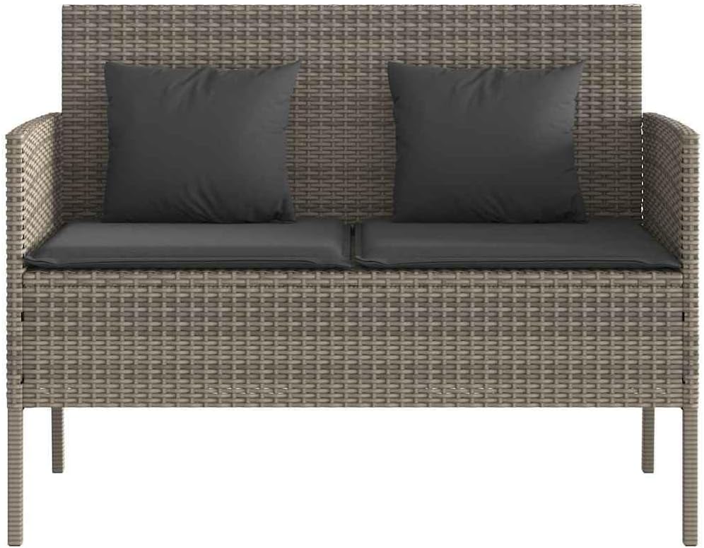 Gray Poly Rattan Outdoor Storage Bench with Cushion, Patio Seating with Waterproof Storage Bag for Cushions and Towels