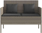 Gray Poly Rattan Outdoor Storage Bench with Cushion, Patio Seating with Waterproof Storage Bag for Cushions and Towels