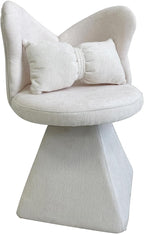 Bedroom Living Room Butterfly Back Chenille Velvet Vanity Stool, Triangular Solid Base 300LBS Heavy-Duty, 360° Swivel Accent Chair for Dressing Table & Dining Space, White