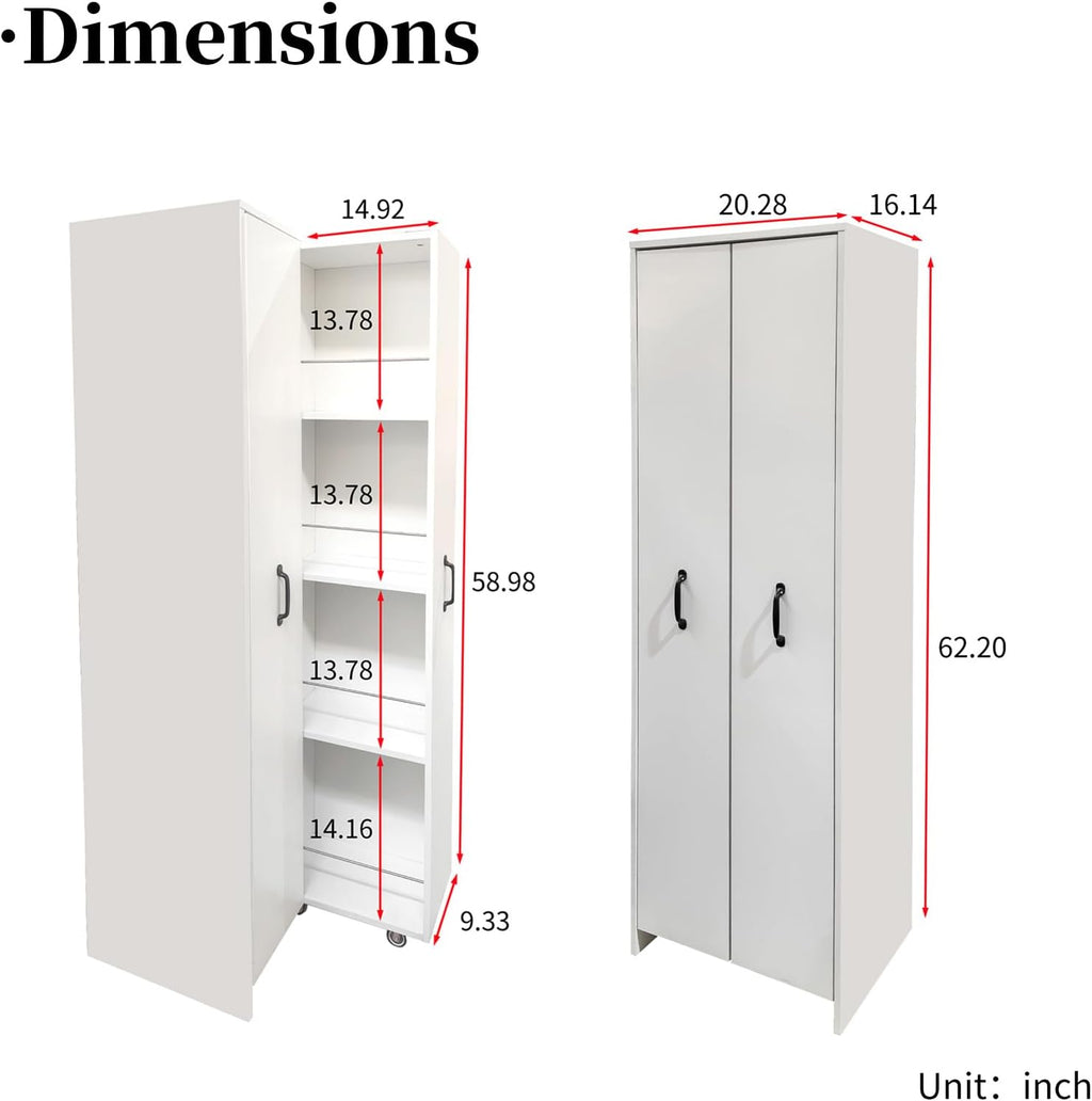 JOYSOURCE Tall Kitchen Pantry Cabinet with Pull-Out Shelves Large 2- Door Free Standing Storage Cabinet for Food, Spice White