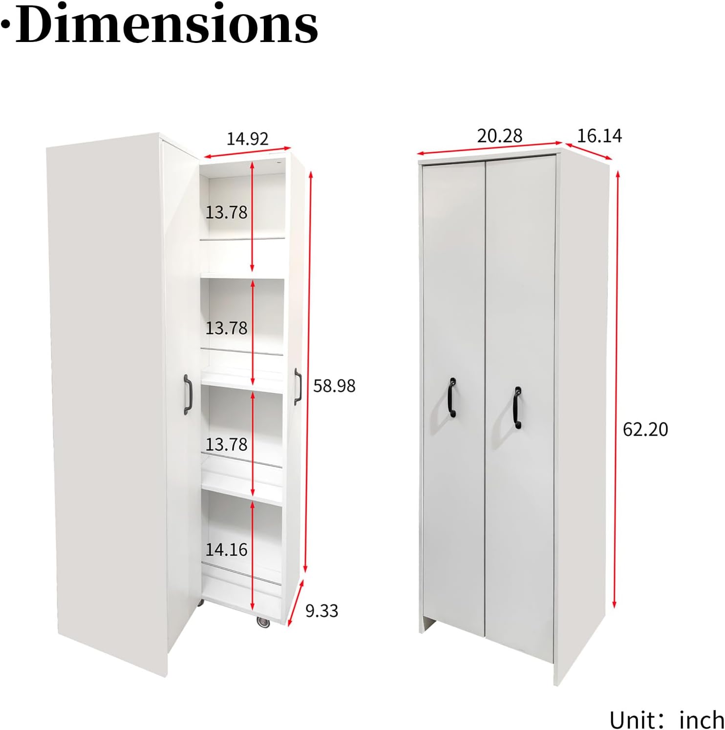 JOYSOURCE Tall Kitchen Pantry Cabinet with Pull-Out Shelves Large 2- Door Free Standing Storage Cabinet for Food, Spice White