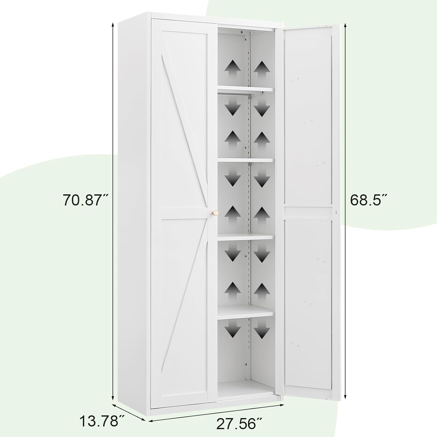 71" Tall Kitchen Pantry Storage Cabinet, Kitchen Storage Cabinet with Doors and 4 Adjustable Shelves, Metal Freestanding Cupboard for Garage Dining Room Living Room Bathroom, White