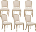 chairus French Country Dining Chairs Set of 6, Upholstered Linen Dining Room Chairs with Square Solid Back Natural Carved Leg Farmhouse Accent Side Chairs for Kitchen/Restaurant/Living Room, Cream
