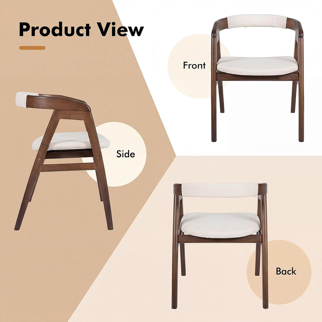 COSTWAY Bamboo Accent Chair, Farmhouse Leisure Dining Chairs w/Comfy Cushion, Curved Backrest, Solid Legs, Upholstered Armchair for Living Room, Bedroom, Kitchen, Walnut