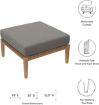 Modway Clearwater Outdoor Patio Teak Wood Ottoman in Gray Graphite