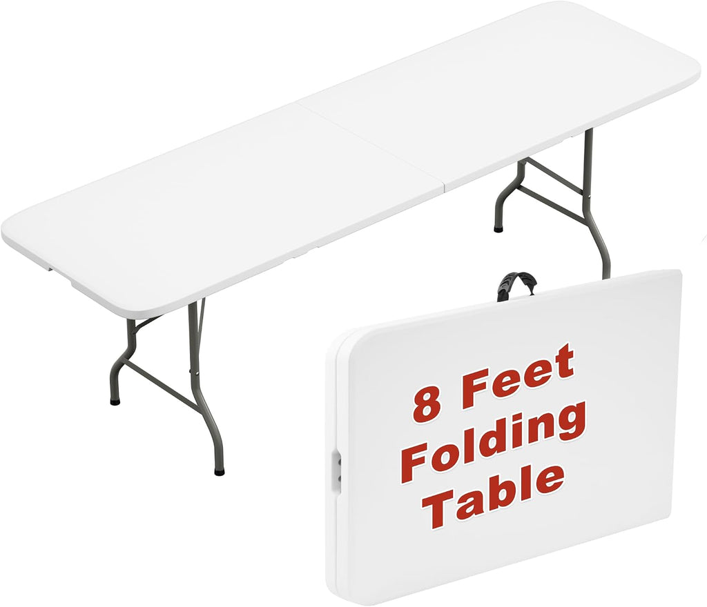 Elevon Folding Table, 8 Feet Heavy Duty Fold-in-Half Utility Table Indoor Outdoor for Camping, Picnic, Party