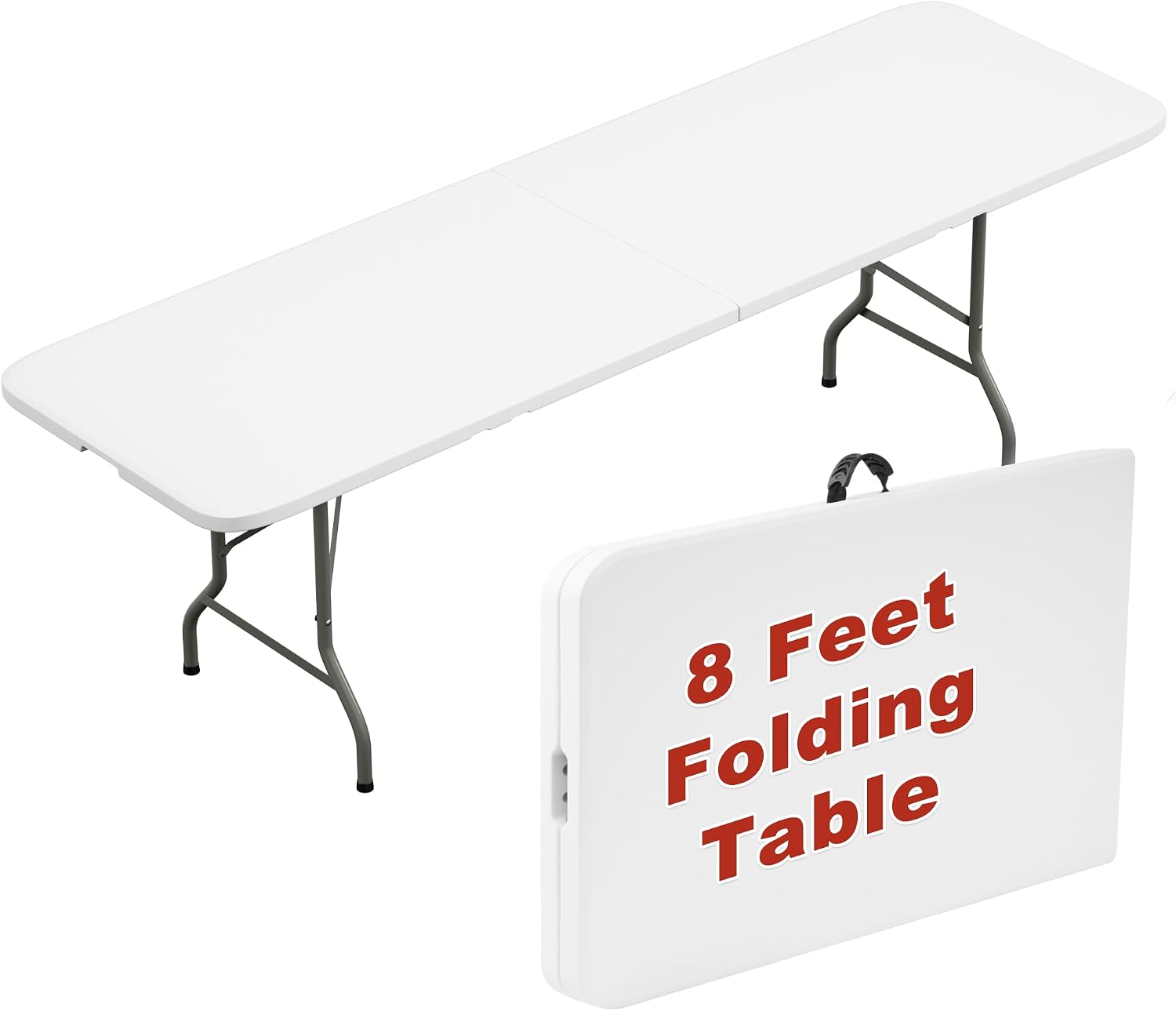 Elevon Folding Table, 8 Feet Heavy Duty Fold-in-Half Utility Table Indoor Outdoor for Camping, Picnic, Party