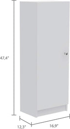Kitchen Pantry 47" H, 1 Door Cabinet, 4 Interior Shelves, White