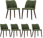 COLAMY Upholstered Dining Chairs Set of 6, Modern PU Leather Dining Room Kitchen Side Chair with Padded Seat and Wood Legs Restaurant/Cafe, Green